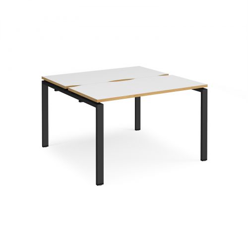 Adapt II back to back desks 1200mm x 1200mm - black frame, white top with oak edging