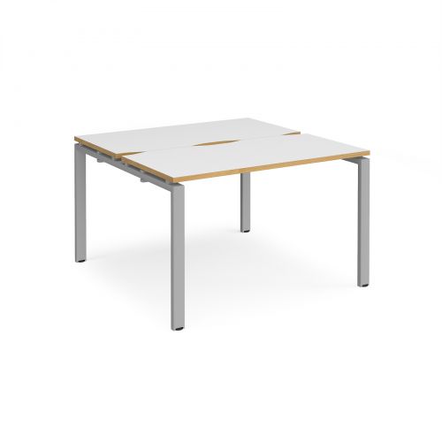 Adapt II back to back desks 1200mm x 1200mm - silver frame, white top with oak edging