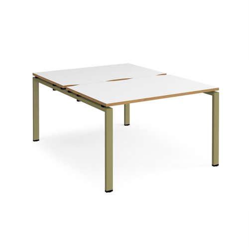 Adapt back to back desks 1200mm x 1600mm - green frame, white top, oak edge