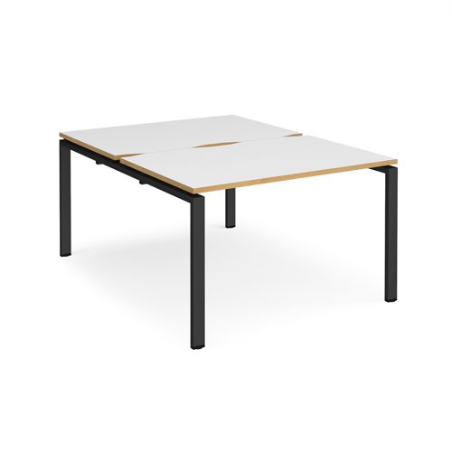 Adapt back to back desks 1200mm x 1600mm - black frame, white top with oak edging Bench Desking E1216-K-WO