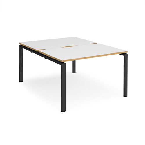 E1216-K-WO Adapt back to back desks 1200mm x 1600mm - black frame, white top with oak edging