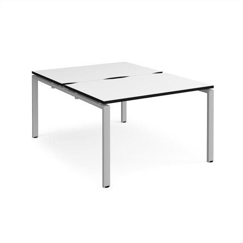 Adapt back to back desks 1200mm x 1600mm - silver frame, white top, black edge