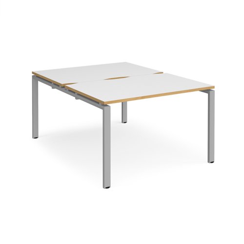 Adapt back to back desks 1200mm x 1600mm - silver frame, white top with oak edging E1216-S-WO Buy online at Office 5Star or contact us Tel 01594 810081 for assistance