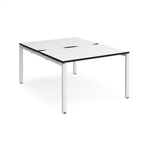 Adapt back to back desks 1200mm x 1600mm - white frame, white top, black edge
