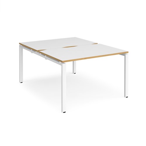 E1216-WH-WO Adapt back to back desks 1200mm x 1600mm - white frame, white top with oak edging