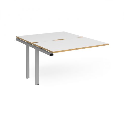 Adapt II add on unit single 1200mm x 1600mm - silver frame, white top with oak edging