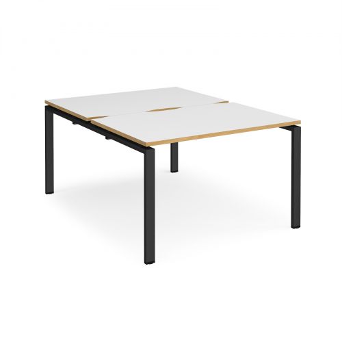 Adapt II back to back desks 1200mm x 1600mm - black frame, white top with oak edging
