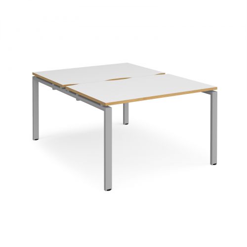 Adapt II back to back desks 1200mm x 1600mm - silver frame, white top with oak edging