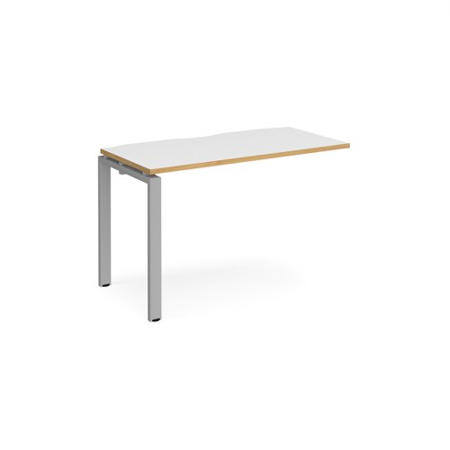 Adapt add on unit single 1200mm x 600mm - silver frame, white top with oak edging Bench Desking E126-AB-S-WO