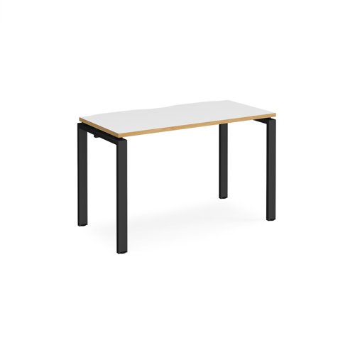 Adapt single desk 1200mm x 600mm - black frame, white top with oak edging
