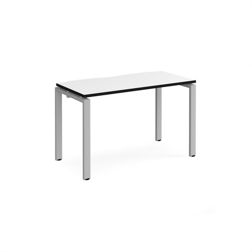 Adapt single desk 1200mm x 600mm - silver frame, white top, black edge