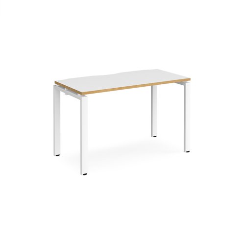 Adapt single desk 1200mm x 600mm - white frame, white top with oak edging