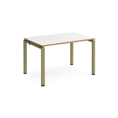 Adapt single desk 1200mm x 800mm - green frame, white top, oak edge