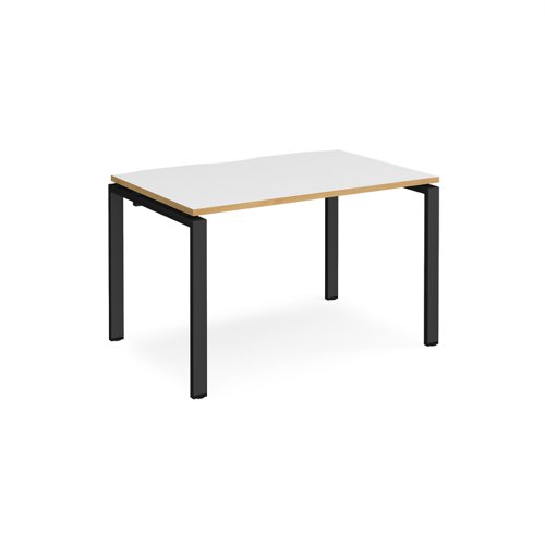 Adapt single desk 1200mm x 800mm - black frame, white top with oak edging
