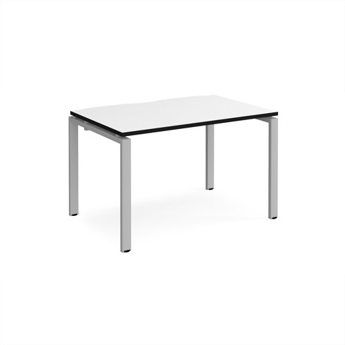 Adapt single desk 1200mm x 800mm - silver frame, white top, black edge