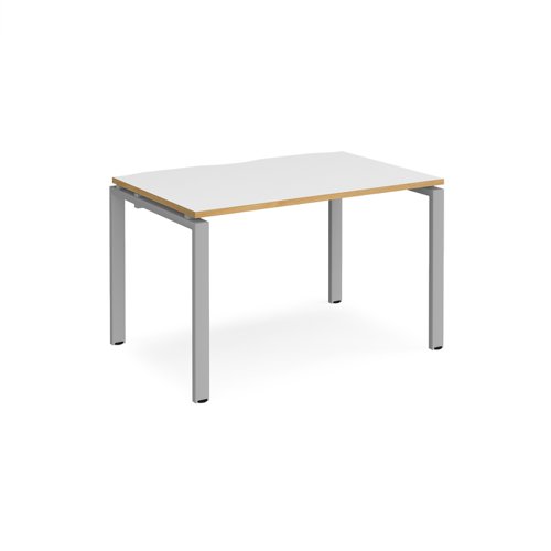 Adapt single desk 1200mm x 800mm - silver frame, white top with oak edging