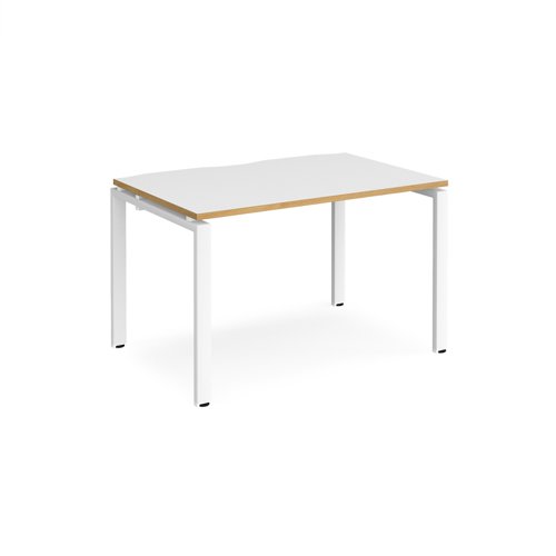 Adapt single desk 1200mm x 800mm - white frame, white top with oak edging
