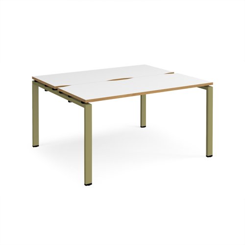 Adapt back to back desks 1400mm x 1200mm - green frame, white top, oak edge