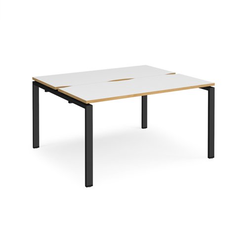 Adapt back to back desks 1400mm x 1200mm - black frame, white top with oak edging