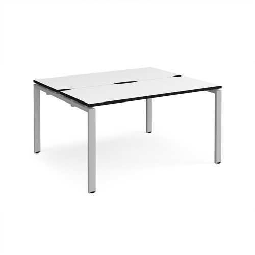 Adapt back to back desks 1400mm x 1200mm - silver frame, white top, black edge