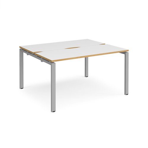 Adapt back to back desks 1400mm x 1200mm - silver frame, white top with oak edging