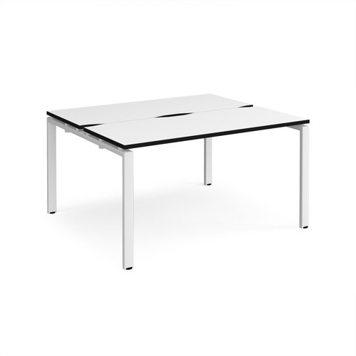 Adapt back to back desks 1400mm x 1200mm - white frame, white top, black edge