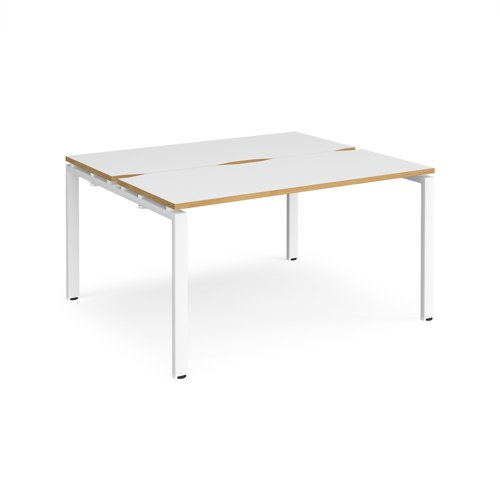 Adapt back to back desks 1400mm x 1200mm - white frame, white top with oak edging