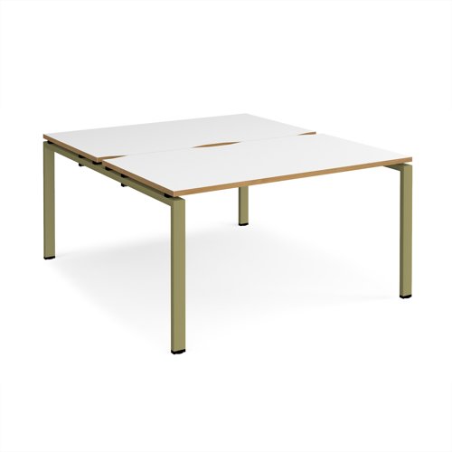 Adapt back to back desks 1400mm x 1600mm - green frame, white top, oak edge