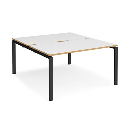 Adapt back to back desks 1400mm x 1600mm - black frame, white top with oak edging