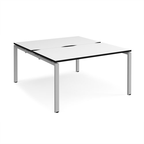 Adapt back to back desks 1400mm x 1600mm - silver frame, white top, black edge