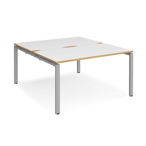Adapt back to back desks 1400mm x 1600mm - silver frame, white top with oak edging