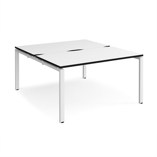 Adapt back to back desks 1400mm x 1600mm - white frame, white top, black edge