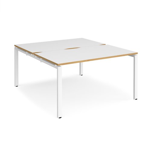 Adapt back to back desks 1400mm x 1600mm - white frame, white top with oak edging