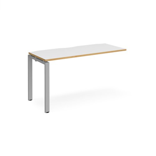 Adapt add on unit single 1400mm x 600mm - silver frame, white top with oak edging | E146-AB-S-WO | Dams International