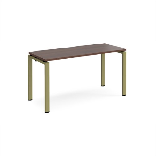 Adapt single desk 1400mm x 600mm - green frame, walnut top