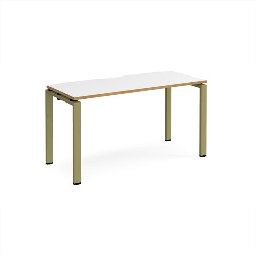 Adapt single desk 1400mm x 600mm - green frame, white top, oak edge