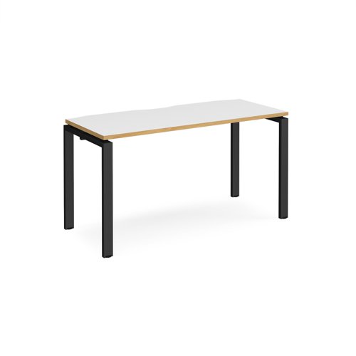 Adapt single desk 1400mm x 600mm - black frame and white top with oak edging