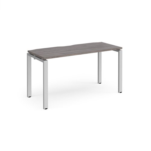 Adapt single desk 1400mm x 600mm - silver frame, grey oak top E146-S-GO Buy online at Office 5Star or contact us Tel 01594 810081 for assistance