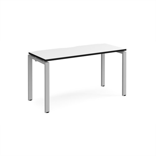 Adapt single desk 1400mm x 600mm - silver frame, white top, black edge