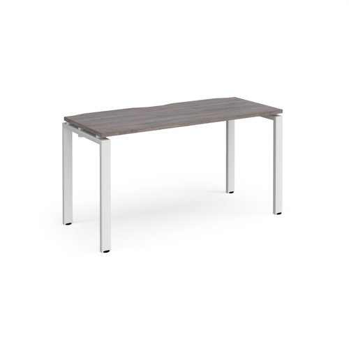 Adapt single desk 1400mm x 600mm - white frame, grey oak top E146-WH-GO Buy online at Office 5Star or contact us Tel 01594 810081 for assistance