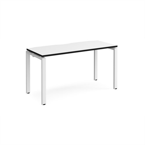 Adapt single desk 1400mm x 600mm - white frame, white top, black edge