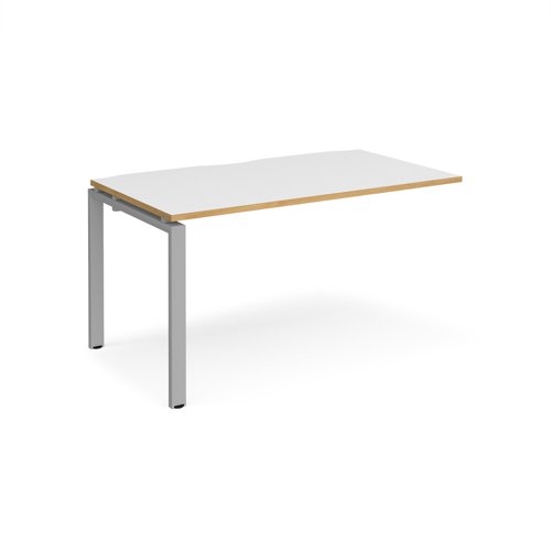 Adapt add on unit single 1400mm x 800mm - silver frame, white top with oak edging | E148-AB-S-WO | Dams International