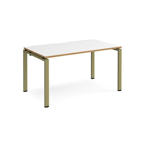 Adapt single desk 1400mm x 800mm - green frame, white top, oak edge