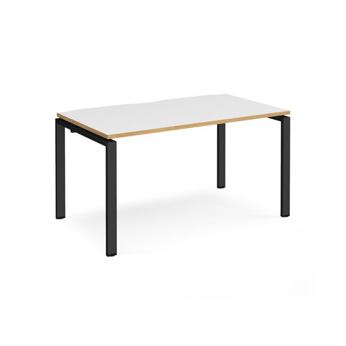 Adapt single desk 1400mm x 800mm - black frame, white top with oak edging