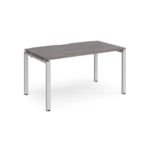 Adapt single desk 1400mm x 800mm - silver frame, grey oak top E148-S-GO Buy online at Office 5Star or contact us Tel 01594 810081 for assistance