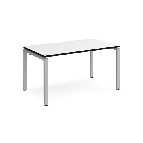 Adapt single desk 1400mm x 800mm - silver frame, white top, black edge