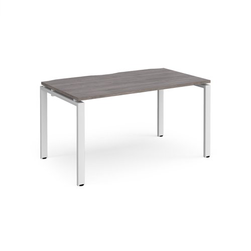 Adapt single desk 1400mm x 800mm - white frame, grey oak top E148-WH-GO Buy online at Office 5Star or contact us Tel 01594 810081 for assistance