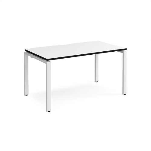 Adapt single desk 1400mm x 800mm - white frame, white top, black edge