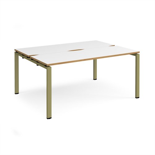 Adapt back to back desks 1600mm x 1200mm - green frame, white top, oak edge