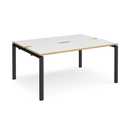 Adapt back to back desks 1600mm x 1200mm - black frame, white top with oak edging